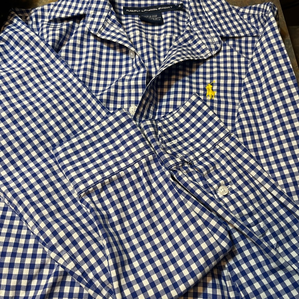 Ralph Lauren Blue and White Casual Gingham Shirt